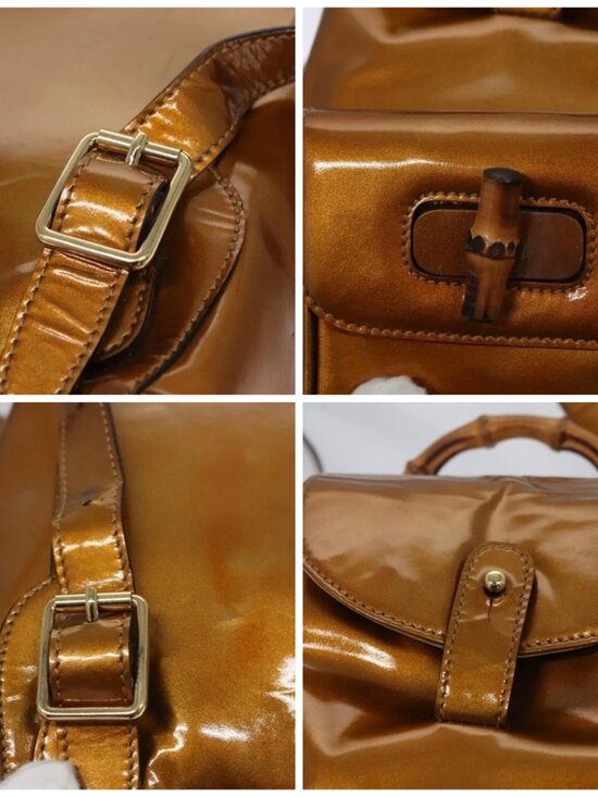 GUCCI Bamboo Backpack Patent leather Bronze Gold main image 9